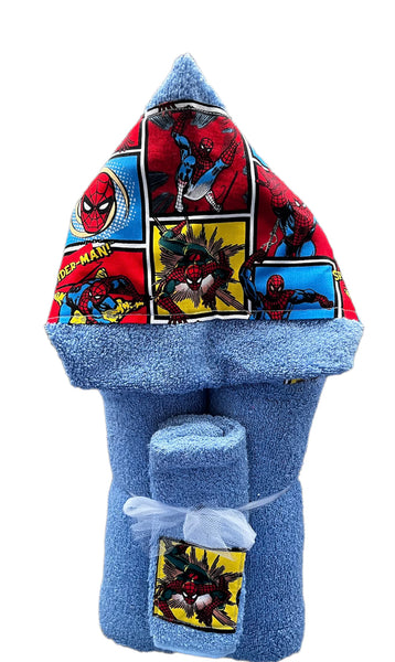 hooded towel with wash cloth and matching burp cloth