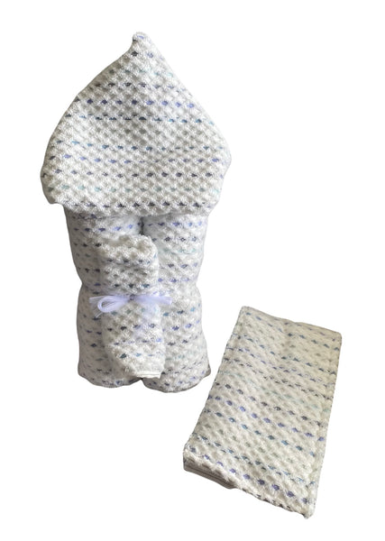 hooded towel with wash cloth and matching burp cloth