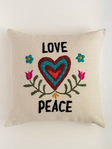 hand embroidered pillow love peace